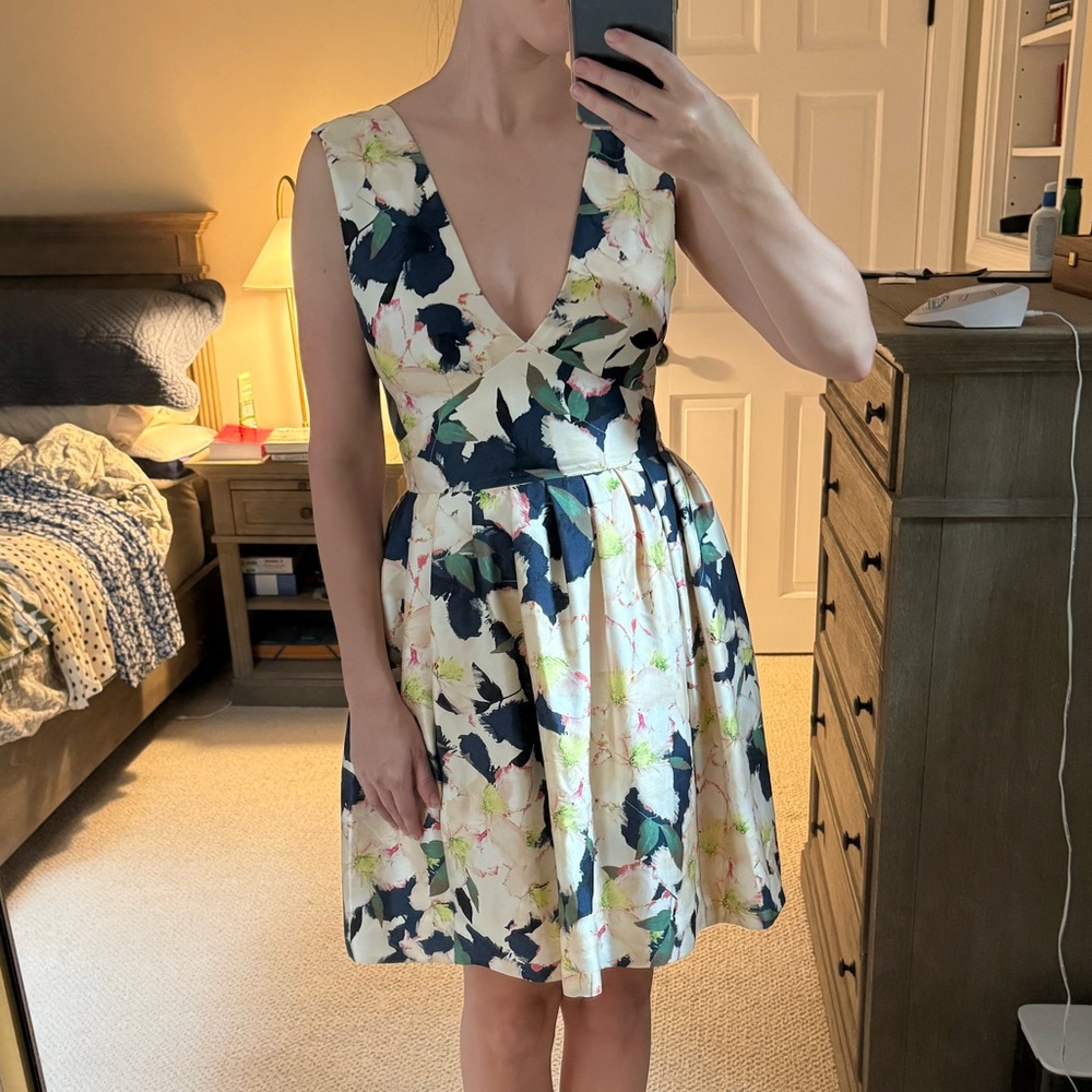 J. Crew Navy and Cream Floral Silk Mini Dress